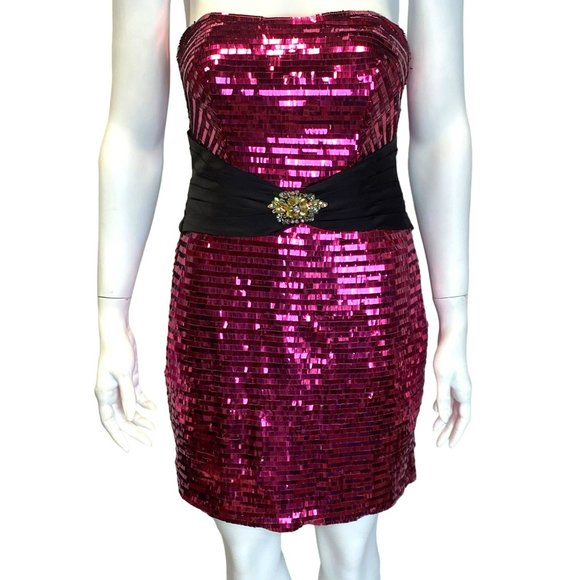 Vintage 90s Alyce Paris Pink XS Sequin Strapless Straps Short Mini Dress NWT! - Picture 2 of 10